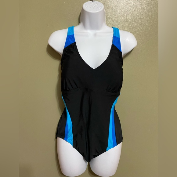 Lands End Blue and Black One Piece Swim Suit, Size‎ 10P - Picture 1 of 5